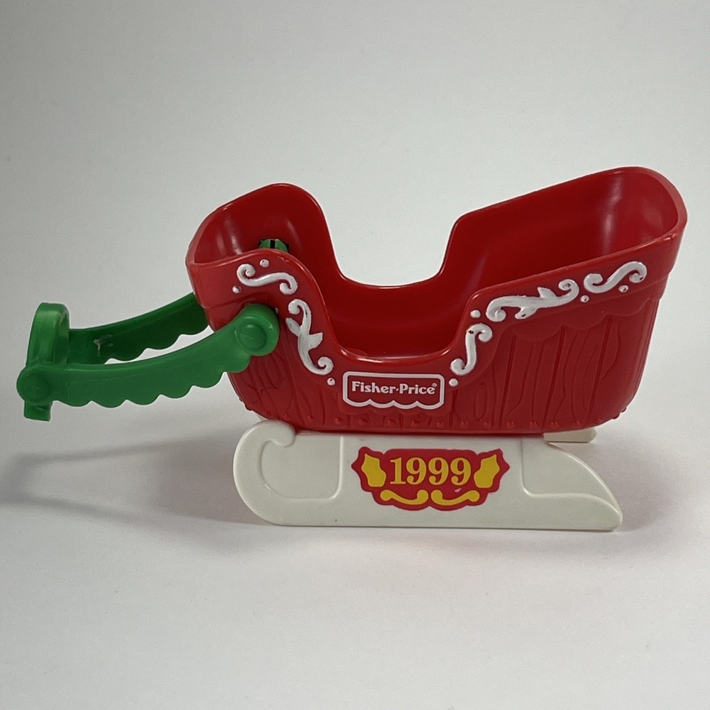 Fisher Price Little People 1999 Sleigh Christmas Red Santa's Sled Green Reindeer